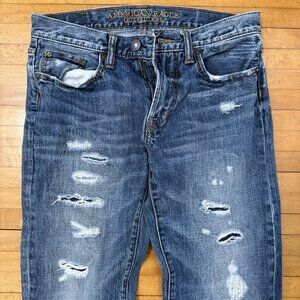 American Eagle Distressed Denim Blue Jeans Strait Leg